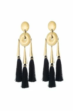 Gold Plated Brass Black Fringe Clip Earrings -Natori Sales Shop 4792 Natori111621 14 17567.1646684760