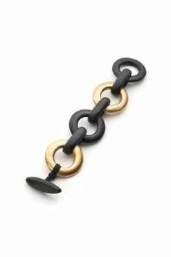 Acacia Wood And Gold Plated Circle Chain Link Bracelet