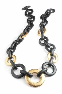 Acacia Wood And Gold Plated Circle Chain Link Necklace