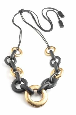 Acacia Wood And Gold Plated Circle Chain Link Tie Belt