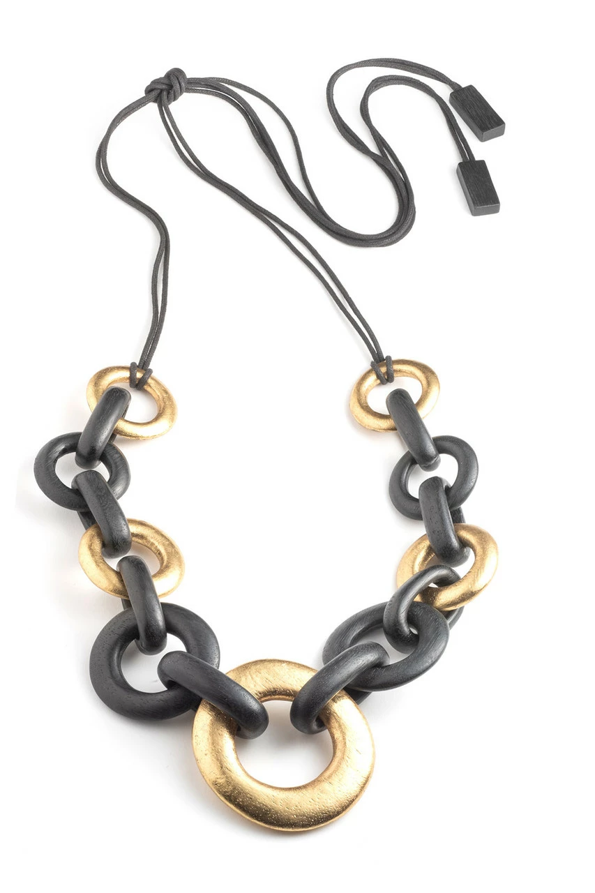 Acacia Wood And Gold Plated Circle Chain Link Tie Belt 1 Acacia Wood And Gold Plated Circle Chain Link Tie Belt