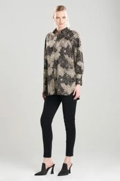 All Over Embroidered Silk Charm Oversized Shirt