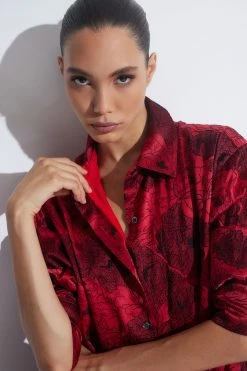 All Over Embroidered Silk Charm Oversized Shirt 12 All Over Embroidered Silk Charm Oversized Shirt -Natori Sales Shop All Over Embroidered Silk Charm Oversized Shirt Red by Natori 2 47419.1663962227
