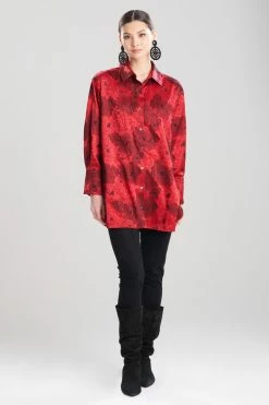 All Over Embroidered Silk Charm Oversized Shirt 9 All Over Embroidered Silk Charm Oversized Shirt -Natori Sales Shop All Over Embroidered Silk Charm Oversized Shirt Ruby by Natori 42737.1663962222