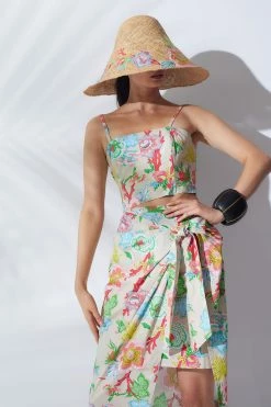 Amanpulo Cotton Poplin Wrap Skirt -Natori Sales Shop Amanpulo Cotton Poplin Wrap Skirt Bustier White Sand Amanpulo Embroidered Raffia Hat Natural by Natori 12634.1678909150