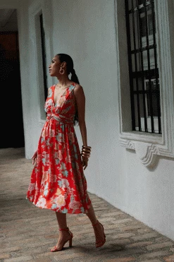 Amanpulo Obi Silk Beaded Dress -Natori Sales Shop Amanpulo Obi Silk Beaded Dress Paradis Orange by JN 84073.1678905501