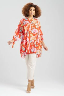 Amanpulo Obi Silk Oversized Top -Natori Sales Shop Amanpulo Obi Silk Oversized Top Paradise Orange by Natori 3 40416.1674770955