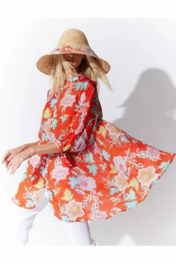 Amanpulo Embroidered Raffia Hat -Natori Sales Shop Amanpulo Obi Silk Oversized Top Pink Orange Amanpulo Embroidered Hat Natural by Natori 80657.1678463677