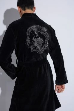 Araw French Terry Dragon Jacquard Robe -Natori Sales Shop Araw French Terry Dragon Jacquard Robe Caviar by Natori 2 91471.1659390349
