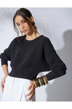 Beijing Textured Knit Crop Pullover Top -Natori Sales Shop Beijing Textured Knit Crop Pullover Top Black by Natori 90774.1670956425