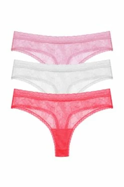 Bliss Allure One-Size Lace Thong 3-Pack -Natori Sales Shop Bliss Allure One Size Lace Thong 3 Pack Freesia White Hibiscus by Natori 70863.1687535571