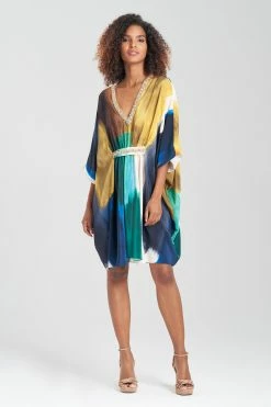 Bohol Embellished Short Silk Caftan -Natori Sales Shop Bohol Embellished Short Silk Caftan Royal Multi by JN 78829.1675445767
