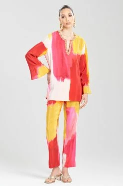 Bohol Embellished Silk Tunic Top 6 Bohol Embellished Silk Tunic Top -Natori Sales Shop Bohol Embellished Silk Tunic Top Red Multi by JN 65489.1675445803