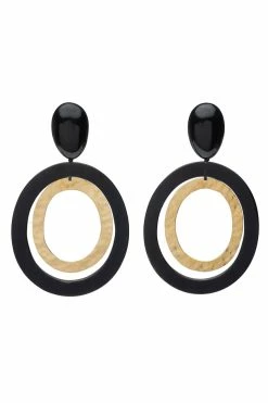 Buffalo Horn And Gold Double Hoop Clip Earrings