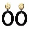 Buffalo Horn And Gold Oval Clip Earrings