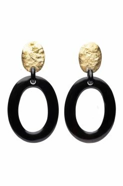 Buffalo Horn And Gold Oval Clip Earrings