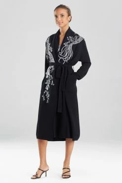 Cashmere Embroidered Dragon Robe -Natori Sales Shop Cashmere Embroidered Dragon Robe Black by Josie Natori 08026.1632845825