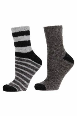 Chenille Multi Striped/Solid Cozy Crew Socks - 2 Pair Pack