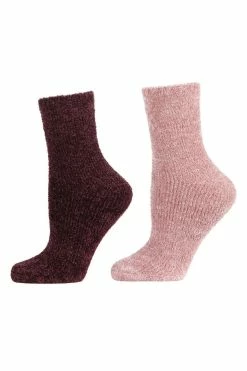 Chenille Solid Cozy Crew Socks - 2 Pair Pack