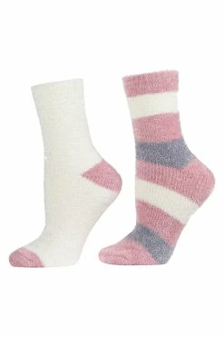 Chenille Striped/Solid Cozy Crew Socks - 2 Pair Pack