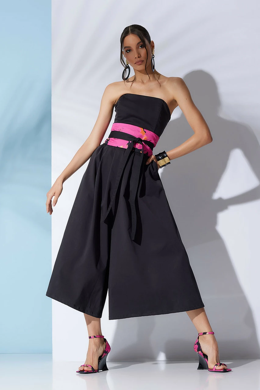 Cotton Chino Bustier Belted Palazzo Jumpsuit 4 Cotton Chino Bustier Belted Palazzo Jumpsuit - Image 4