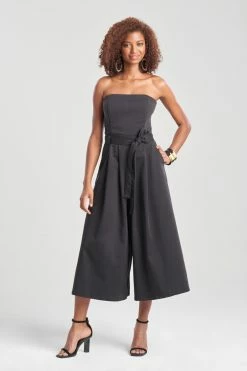 Cotton Chino Bustier Belted Palazzo Jumpsuit