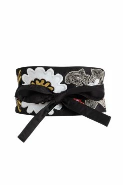 Cotton Chino Embroidered Obi Belt