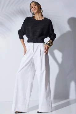 Beijing Textured Knit Crop Pullover Top -Natori Sales Shop Cotton Chino Full Trouser Pants White by Natori 21074.1671039001