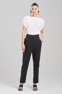Cotton Chino High Waisted Pleated Pants -Natori Sales Shop Cotton Chino High Waisted Pleated Pants Black by Natori 10398.1683638273