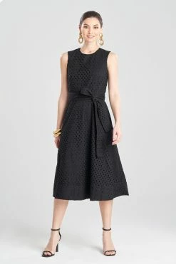 Cotton Eyelet Belted Dress -Natori Sales Shop Cotton Eyelet Belted Dress Black by Natori 12632.1674771525