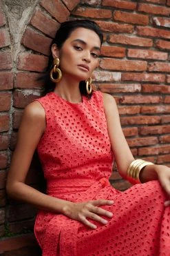 Cotton Eyelet Belted Dress -Natori Sales Shop Cotton Eyelet Belted Dress Bright Heather Coral by Natori 89862.1678905252