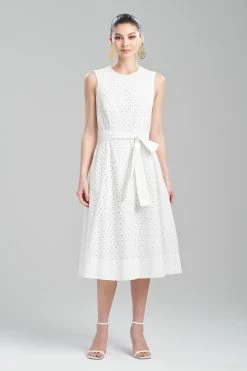 Cotton Eyelet Belted Dress -Natori Sales Shop Cotton Eyelet Belted Dress White by Natori 39812.1674769604