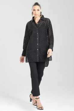 Cotton Eyelet Oversized Top -Natori Sales Shop Cotton Eyelet Oversized Top Black by Natori 81760.1674773392