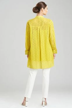 Cotton Eyelet Oversized Tux Shirt -Natori Sales Shop Cotton Eyelet Oversized Tux Shirt Chartreuse by Natori 2 32346.1644611664