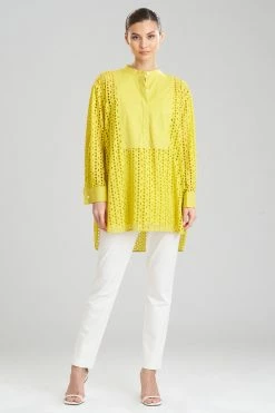Cotton Eyelet Oversized Tux Shirt -Natori Sales Shop Cotton Eyelet Oversized Tux Shirt Chartreuse by Natori 43043.1644611663