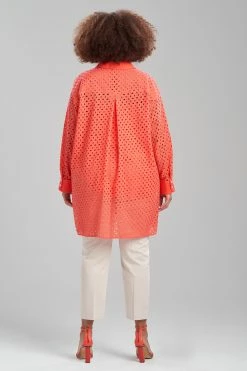 Cotton Eyelet Oversized Top -Natori Sales Shop Cotton Oversized Eyelot Top Coral by Natori 2 08617.1674769670