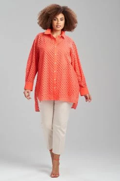 Cotton Eyelet Oversized Top -Natori Sales Shop Cotton Oversized Eyelot Top Coral by Natori 52641.1674769669