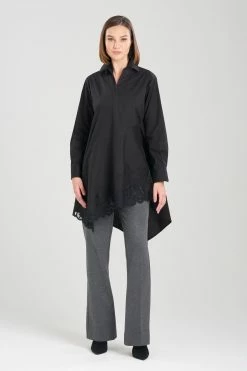Cotton Poplin Asymmetrical Embroidered Flounce Shirt