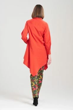 Cotton Poplin Asymmetrical Flounce Shirt -Natori Sales Shop Cotton Poplin Asymmetrical Flounce Shirt Burnt Red by Natori 2 45201.1684186825