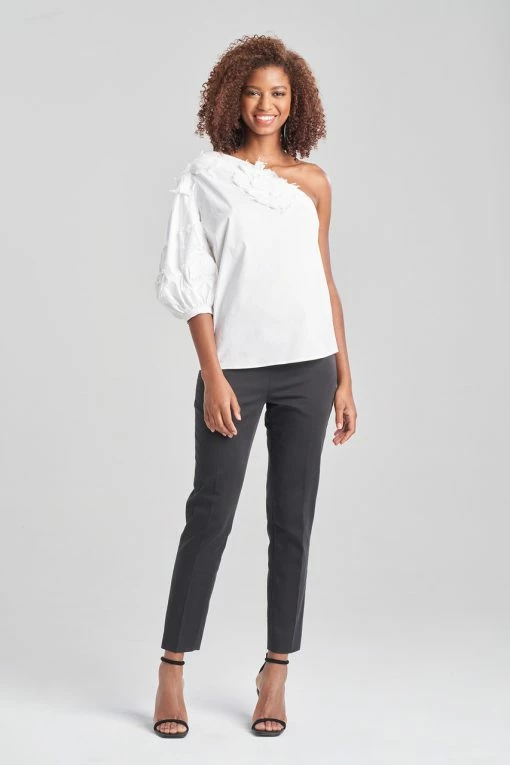 Cotton Poplin Balloon One Shoulder Applique Top -Natori Sales Shop Cotton Poplin Balloon One Shoulder Applique Top White by Natori 26374.1668642219