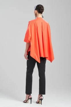 Cotton Poplin Embroidered Mandarin Top -Natori Sales Shop Cotton Poplin Embroidered Mandarin Top Sunkissed Coral by Natori 2 64412.1674166094