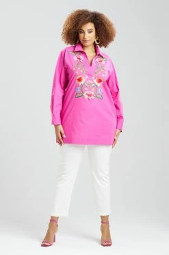 Cotton Poplin Embroidered Oversized Top -Natori Sales Shop Cotton Poplin Embroidered Oversized Top by Natori 3 82115.1674236902