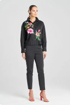 Cotton Poplin Embroidered Pleated Top