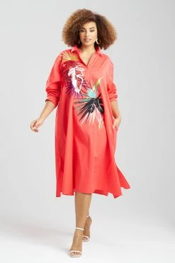 Cotton Poplin El Nido Embroidered Shirtdress 8 Cotton Poplin El Nido Embroidered Shirtdress -Natori Sales Shop Cotton Poplin Embroidered Shirtdress Bright Heather Coral by Natori 11204.1674769910