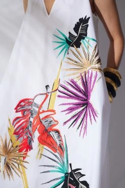 Cotton Poplin Embroidered V-Neck Dress -Natori Sales Shop Cotton Poplin Embroidered V Neck Dress White by Natori 28459.1678912322