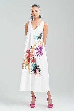 Cotton Poplin Embroidered V-Neck Dress