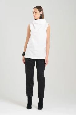 Cotton Poplin Funnel Neck Top