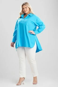Cotton Poplin Oversized Half Placket Shirt 23 Cotton Poplin Oversized Half Placket Shirt -Natori Sales Shop Cotton Poplin Half Placket Shirt Aqua by Natori 3 18297.1644270340