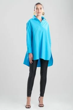 Cotton Poplin Oversized Half Placket Shirt 21 Cotton Poplin Oversized Half Placket Shirt -Natori Sales Shop Cotton Poplin Half Placket Shirt Aqua by Natori 69644.1644270337