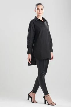 Cotton Poplin Oversized Half Placket Shirt 29 Cotton Poplin Oversized Half Placket Shirt -Natori Sales Shop Cotton Poplin Half Placket Shirt Black by Natori 28204.1644270352